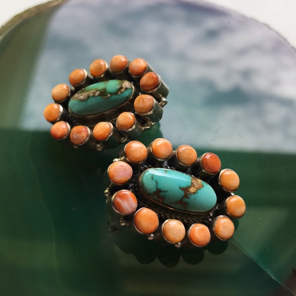 *SOLD* Native American Turquoise & Coral Earrings - Picture 4 of 6